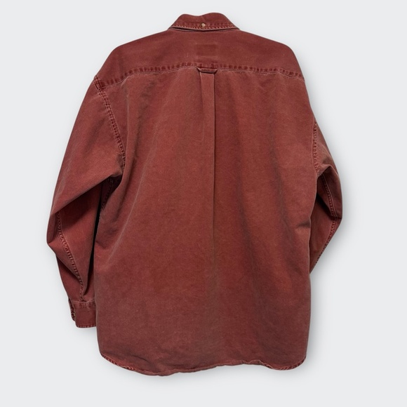 Vintage 80s 90s Evergreen Red Heavy Cotton Twill Button Down Work Shirt L Grunge - Picture 3 of 8